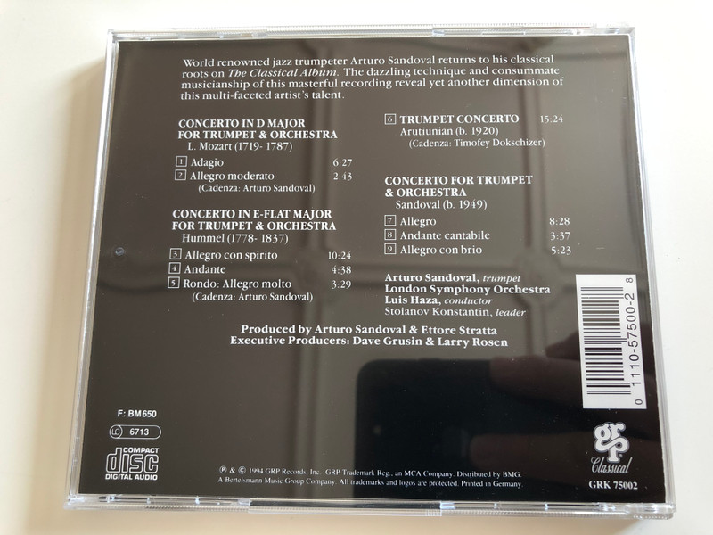 Arturo Sandoval ‎– The Classical Album / L. Mozart, Hummel, Arutiunian, Sandoval / London Symphony Orchestra, Luis Haza / GRP ‎Audio CD 1994 / GRK 75002