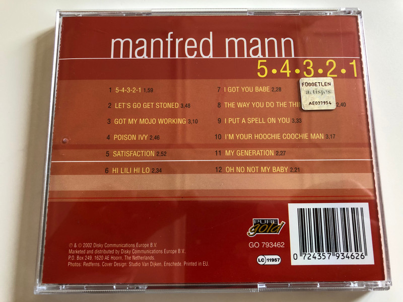 Manfred Mann ‎– 5-4-3-2-1 / Let's Go Get Stoned, I Put a Spell on You, I Got You Babe / Pure Gold ‎Audio CD 2002 / GO 793462