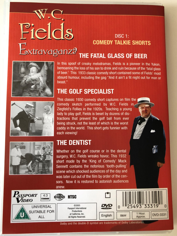 W.C. Fields Extravaganza DVD Disc 1. Comedy Talkie Shorts / Passport International Productions / DVD 3331 (025493333190)