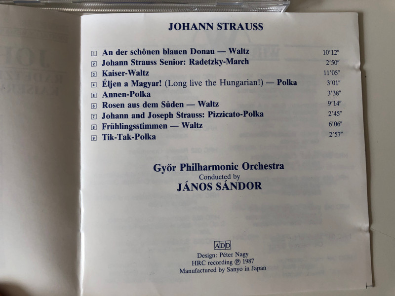 Johann Strauss - Radetzkymarsch, Pizzicato-Polka, Kaiserwalzer, Frühlingsstimmen, Tik-Tak-Polka / Janos Sandor ‎/ Hungaroton ‎Audio CD 1987 Stereo / HRC 054