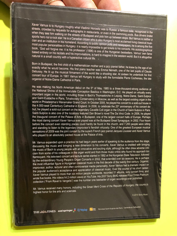 The Legendary Organist Xaver Varnus Five Historical Concert Portions DVD / Église Saint-Sulpice in Paris / Palace of Arts in Budapest / Synagogue Gallery of Szolnok / In the Canterbury Cathedral / Budapest Arena (VarnusXaver5Concerts)