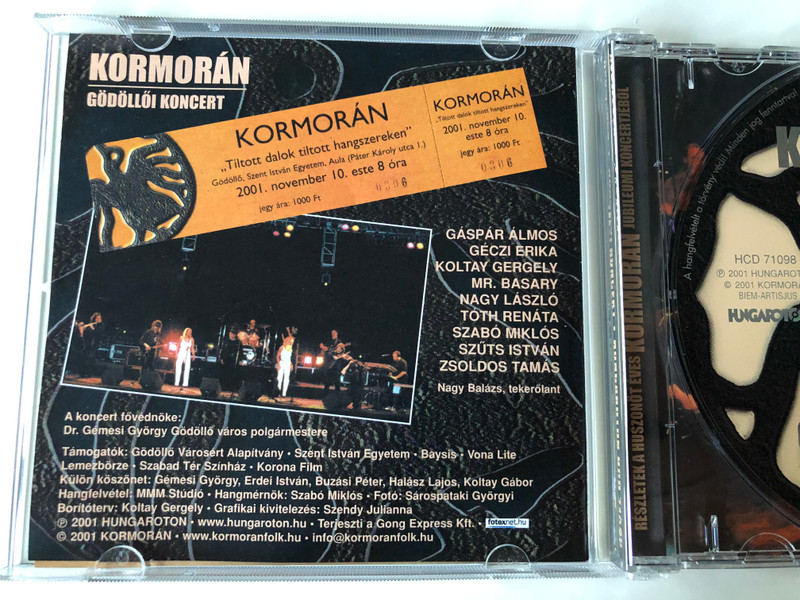 Kormorán ‎– Gödöllői Koncert / 2001. november 10. / Szent Istvan Egyetem / Hungaroton ‎Audio CD 2001 / HCD 71098