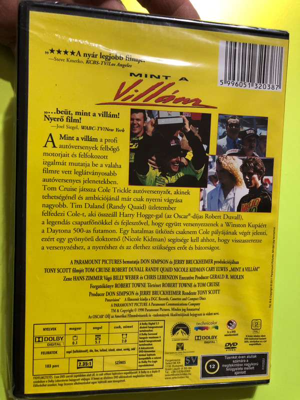 Days of Thunder DVD 1990 Mint a Villám / Directed by Tony Scott / Starring: Tom Cruise, Robert Duvall, Randy Quaid, Nicole Kidman (5996051320387)