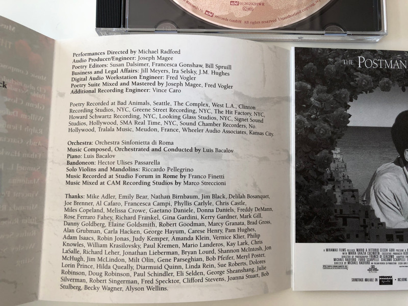 Music From The Miramax Motion Picture Soundtrack / The Postman (Il Postino) / Music Composed, Orchestrated and Conducted by Luis Bacalov ‎/ CD also includes Pablo Neruda poems / Edel ‎Audio CD 1995 / 0120292HWR