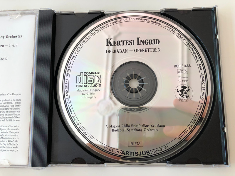 Kertesi Ingrid ‎– Operában - Operettben / Magyar Rádió Szimfónikus Zenekara - Budapest Symphony Orchestra / Radioton ‎Audio CD 1991 Stereo / HCD 31468