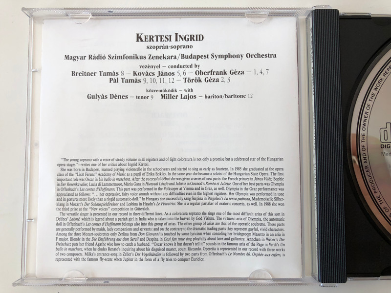 Kertesi Ingrid ‎– Operában - Operettben / Magyar Rádió Szimfónikus Zenekara - Budapest Symphony Orchestra / Radioton ‎Audio CD 1991 Stereo / HCD 31468 (HCD 31468)