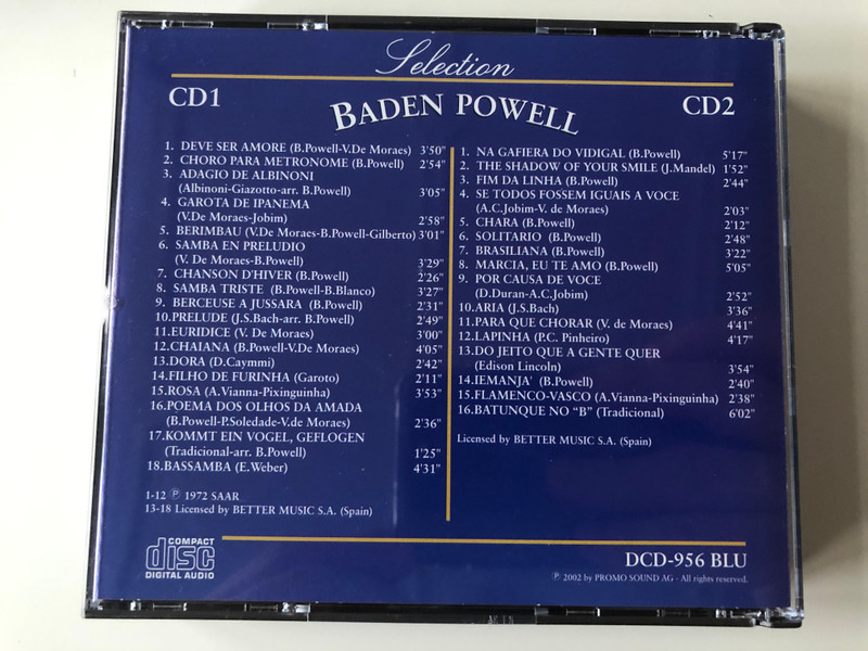 Baden Powell - Brasiliana / Samba Triste - Garota De Ipanema / Deve Ser Amore, Berimbau, Dora, The Shadow Of Your Smile, Fim De Linha, Samba En Preludio, Chanson D'Hiver, Euridice / Promo Sound AG 2x Audio CD 2002 / DCD-956 BLU