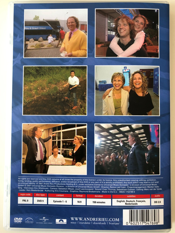 André Rieu on his way to New York DVD 2007 / 6 episodes of 25 minutes / Directed by Remco van Leen / Interviews by Eric Wijnhoven (0602517547698)