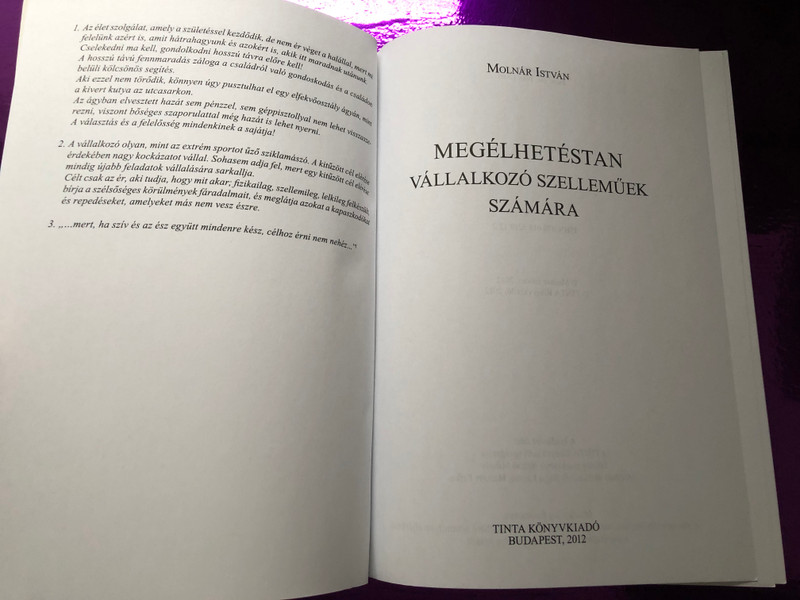 Megélhetéstan vállalkozó szelleműek számára by Molnár István / Tinta Könyvkiadó / Study of Livelihood for the enterprising in Hungarian (9786155219122)