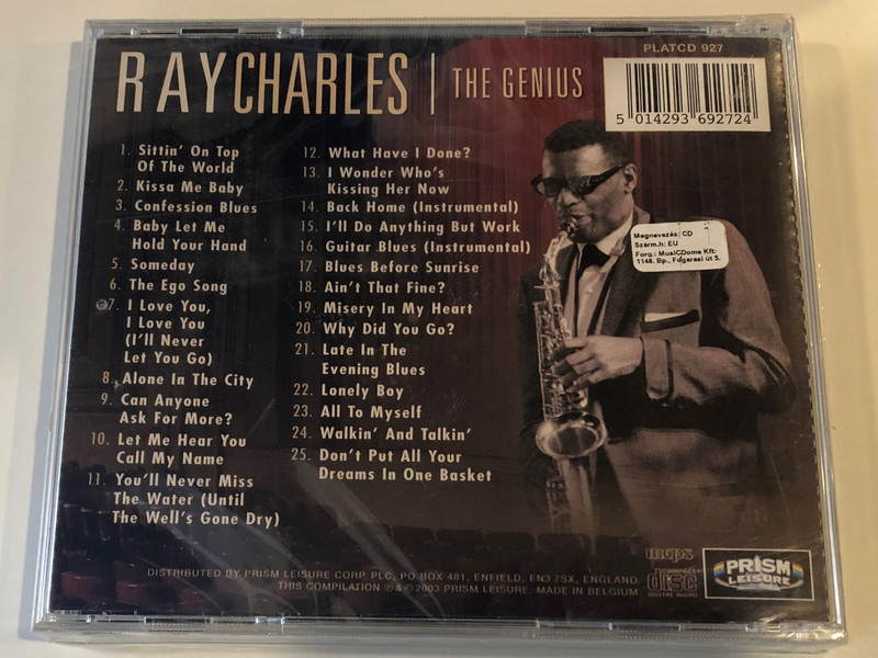 Ray Charles ‎– The Genius / The Grand Master / Includes Confession Blues, Blues Before Sunrise, All To Myself, Kissa Me Baby & Sittin' On Top Of The World / Prism Leisure ‎Audio CD 2003 / PLATCD 927