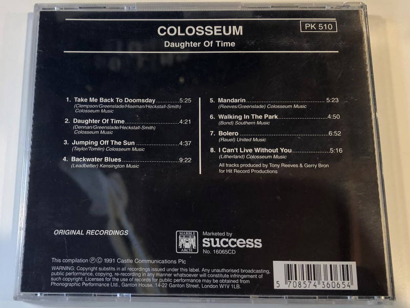 Colosseum ‎– Daughter Of Time / Marble Arch Records ‎Audio CD 1991 / CMA CD 150