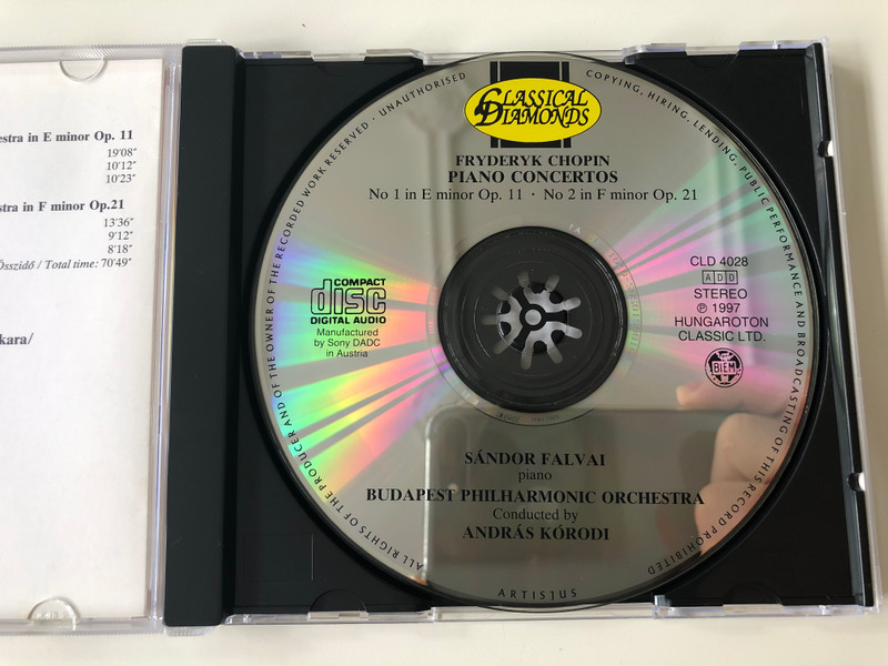 Chopin - Piano Concertos - E Minor Op. 11, F Minor Op. 21 / Sandor Falvai, Budapest Philharmonic Orchestra, Andras Korodi / Classical Diamonds Audio CD 1997 Stereo / CLD 4028