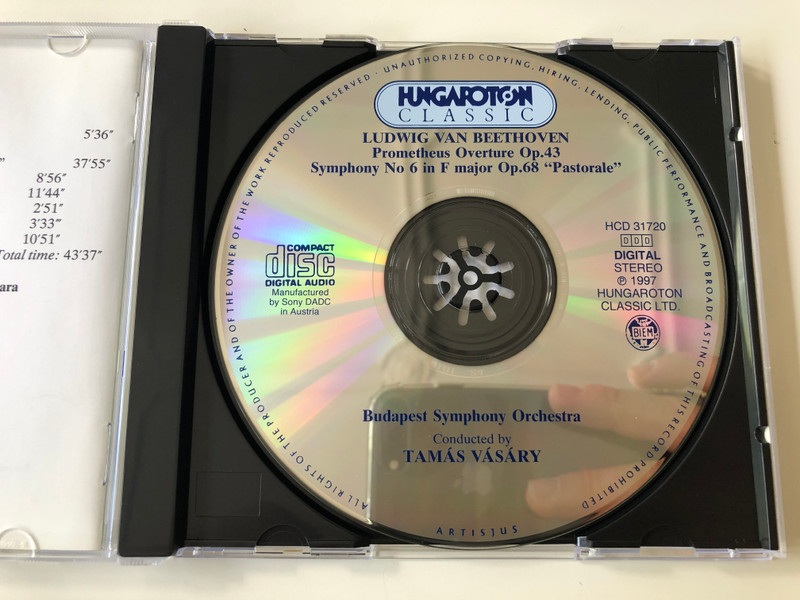 Beethoven - Symphony No. 6 ''Pastorale'', Prometheus-Overture / Budapest Symphony Orchestra, Conducted by Tamas Vasary / Live Recording / Hungaroton Classic Audio CD 1997 Stereo / HCD 31720