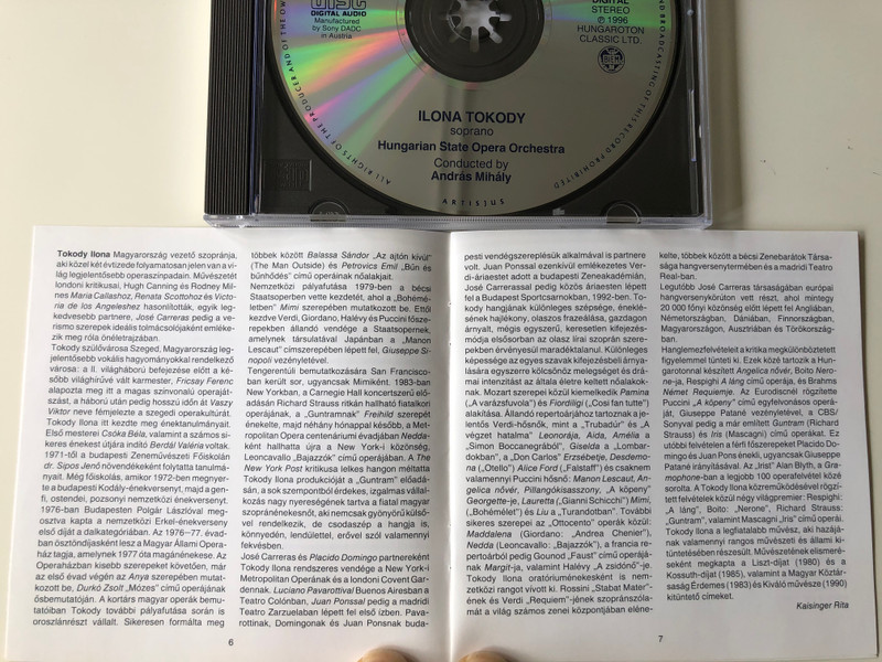 Ilona Tokody, soprano - Verdi (Aida, Don Carlo, La Forza Del Destino, Un Ballo In Maschera), Donizetti (Anna Bolena), Puccini (La Boheme, Tosca, Suor Angelica, Madama Butterfly, Gianni Schicchi, La Rondine, Turandot / Hungaroton Classic Audio CD 1996 Stereo / HCD 12478