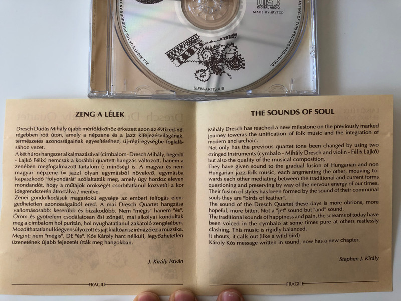 Sounds of Soul - Dresch Dudás Mihály Quartet ‎– Zeng A Lélek / Adyton ‎Audio CD 1994 / 006