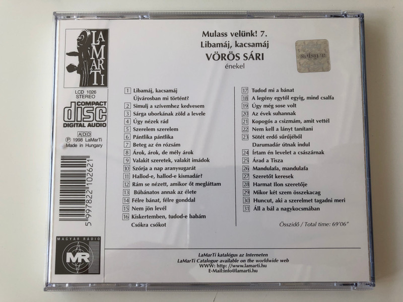 Libamáj, Kacsamáj (Hungarian Songs) - Vörös Sári, enekel / Nem Jön Levél, Szerelem Szerelem, Árok, Árok, De Mély Árok, Félre Bánad, Félre Gonddal, Úgy Még Sose Volt, Darumadár Útnak Indul,... / Lamarti Audio CD 1998 Stereo / LCD 1026