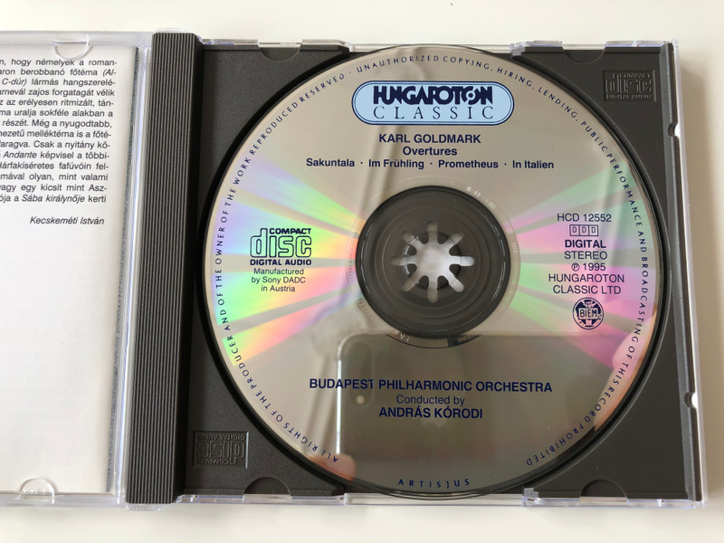 Karl Goldmark - Overtures: Sakuntala, Im Frühling, Prometheus, In Italien / Budapest Philharmonic Orchestra, András Kórodi / Hungaroton ‎Classic Audio CD 1995 Stereo / HCD 12552