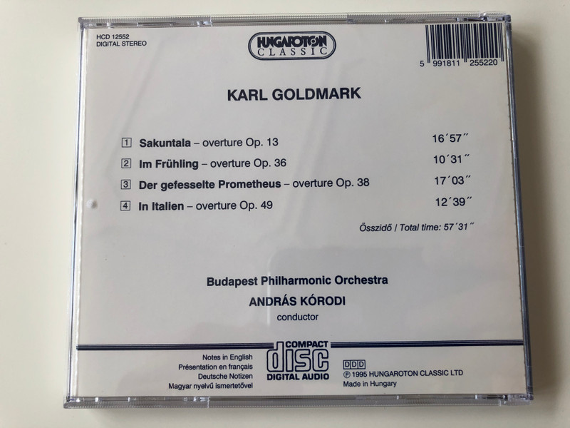 Karl Goldmark - Overtures: Sakuntala, Im Frühling, Prometheus, In Italien / Budapest Philharmonic Orchestra, András Kórodi / Hungaroton ‎Classic Audio CD 1995 Stereo / HCD 12552
