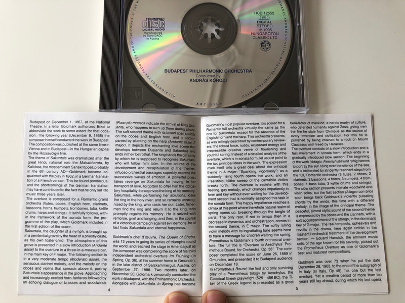 Karl Goldmark - Overtures: Sakuntala, Im Frühling, Prometheus, In Italien / Budapest Philharmonic Orchestra, András Kórodi / Hungaroton ‎Classic Audio CD 1995 Stereo / HCD 12552