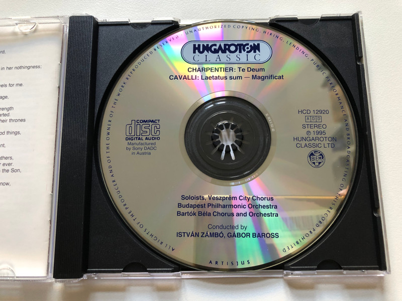 Charpentier – Te Deum / Cavalli - Laetatus Sum, Magnificat / Veszprem City Chorus, Budapest Philharmonic Orchestra, István Zámbó / Bartok Bela Chorus and Orchestra of the Eotvos Lorand University / Hungaroton ‎Classic Audio CD 1995 Stereo / HCD 12920