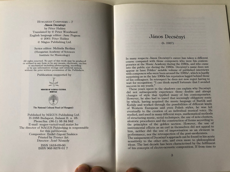 János Decsényi - Hungarian Composers - 7 by Péter Halász / Mágus Publishing (9789638278616)