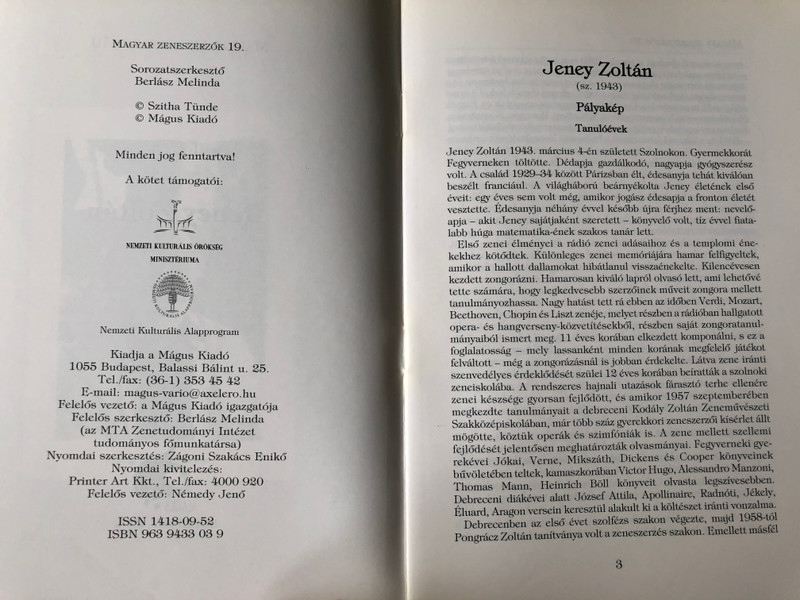 Jeney Zoltán (1943-2019) Magyar Zeneszerzők 19. by Szitha Tünde / Mágus Kiadó