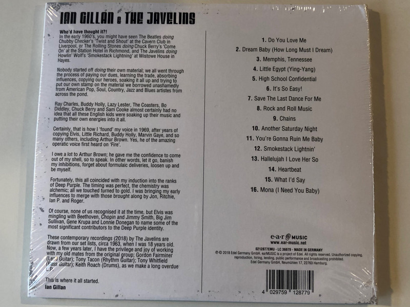 Ian Gillan & The Javelins / Ear Music Audio CD 2018 / 0212877EMU