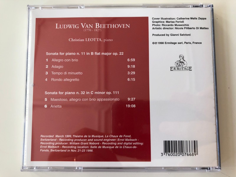 Christian Leotta ‎(piano) – Vol. I - Sonata For Piano N.11 In B Flat Major Op.22, Sonata For Piano N.32 In C Minor Op.111 / Ermitage ‎Audio CD 1998 / FRERM 69668-2
