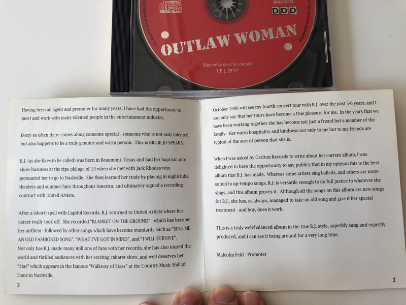 Billie Jo Spears ‎– Outlaw Woman / Featuring: I Don't To Talk About It, Wisdom Of A Fool, Blue Orleans / Country Skyline ‎Audio CD 1996 / 30363 00092