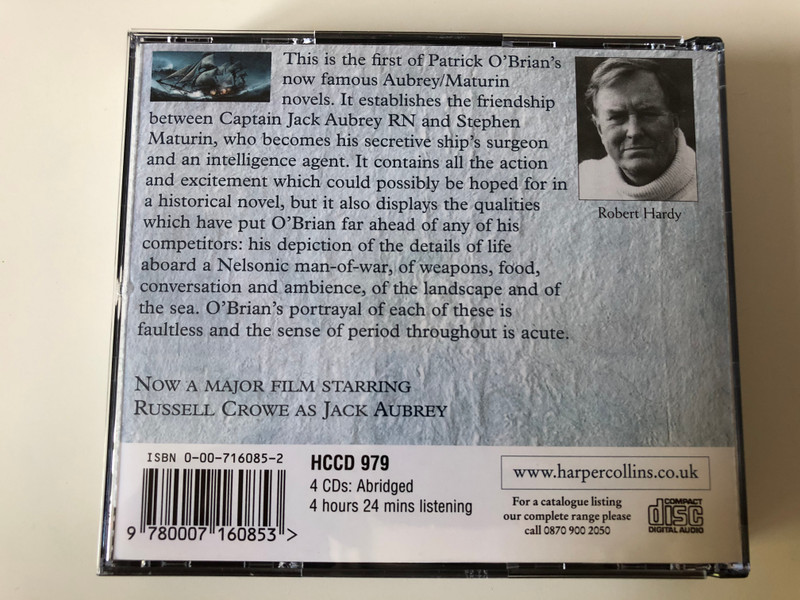 Master and Commander / Patrick O'Brian - Now A Major Motion Picture / Read by Robert Hardy / HarperCollinsAudioBooks / Harper Collins 4x Audio CD 1995 / HCCD 979