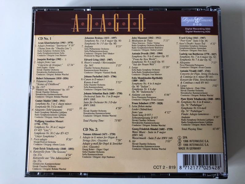 Adagio / Adagio from ''Spartacus'' (Theme from ''the Onedin Line'') - Khatchaturian / Concierto de Aranjuez: Adagio - Rodrigo / Air - Bach / Traumerei - Schumann / Adagio - Albinoni / Stanchen - Schubert / Digital Concerto ‎2x Audio CD 1996 / CCT 2 - 819