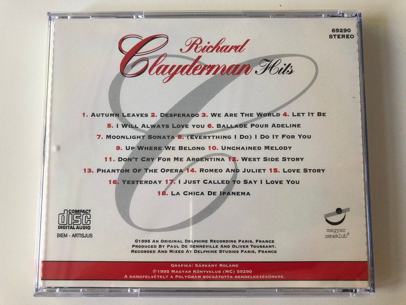 Richard Clayderman - Hits / Exkluziv Valogatas Clayderman Legnepszerubb Felveteleibol / Magyar Zeneklub Audio CD 1995 Stereo / 69290