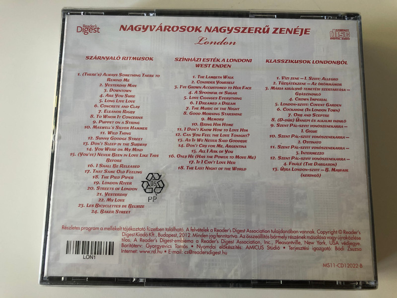London - Nagyvárosok Nagyszerű Zenéje / Reader's Digest ‎3x Audio CD 2012 / MS11-CD12022-B