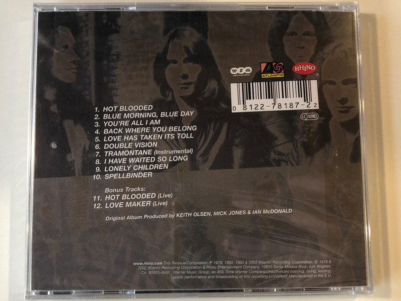 Foreigner ‎– Double Vision / Featuring the Smash Hits: Hot Blooded, Double Vision, Blue Morning,Blue Day,... / Atlantic Audio CD 2002 / 08122-78187-22