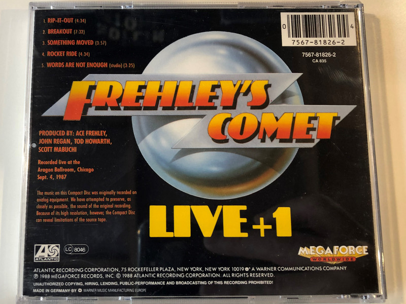 Frehley's Comet ‎– Live + 1 / Megaforce Worldwide Audio CD 1988 / 7567-81826-2