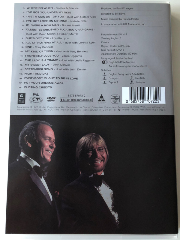 Frank Sinatra DVD Sinatra & Friends featuring Nelson Riddle & His Orchestra / Dean Martin, Tony Bennett, Natalie Cole, Loretta Lynn (0685738707225)