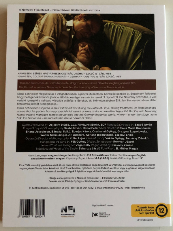 Hanussen DVD 1988 / Directed & Written by Szabó István / Starring: Klaus Maria Brandauer, Erland Josephson, Bánsági Ildikó, Eperjes Károly, Cserhalmi György, Grażyna Szapołowska, Walter Schmidinger, Jiří Adamíra, Adriana Biedrzyńska, Eszenyi Enikő (5999887816604)