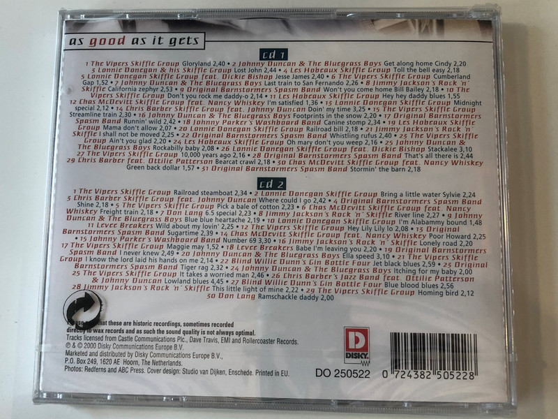 Skiffle - As good as it gets / Chris Barber, Johnny Duncan, Lonnie Donegan, The Vipers Skiffle Group, Chas McDevitt Skiffle Group, and many more... / Disky 2x Audio CD 2000 / DO 250522