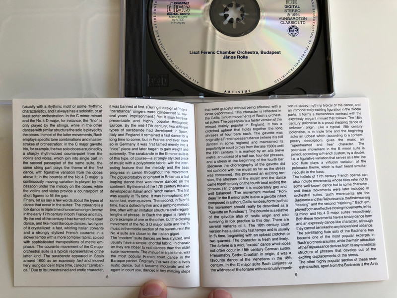 J. S. Bach – Four Orchestral Suites, BWV 1066-69 / Liszt Ferenc Chamber Orchestra, Budapest, Janos Rolla / Hungaroton ‎Classic Audio CD 1994 Stereo / HCD 31018