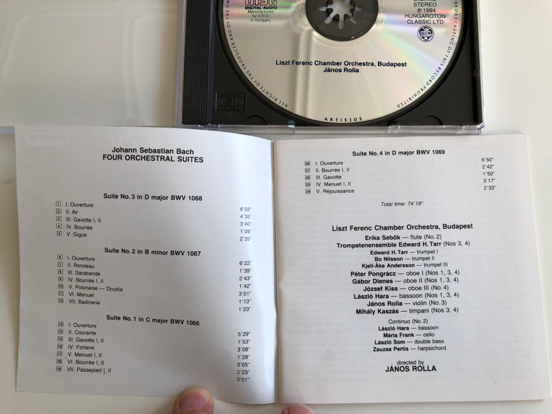 J. S. Bach – Four Orchestral Suites, BWV 1066-69 / Liszt Ferenc Chamber Orchestra, Budapest, Janos Rolla / Hungaroton ‎Classic Audio CD 1994 Stereo / HCD 31018