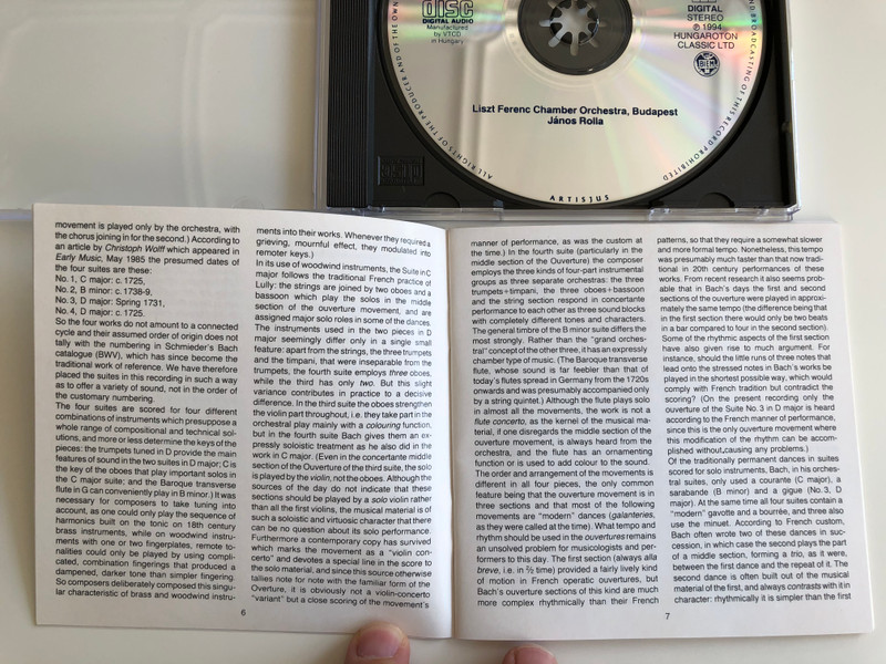 J. S. Bach – Four Orchestral Suites, BWV 1066-69 / Liszt Ferenc Chamber Orchestra, Budapest, Janos Rolla / Hungaroton ‎Classic Audio CD 1994 Stereo / HCD 31018