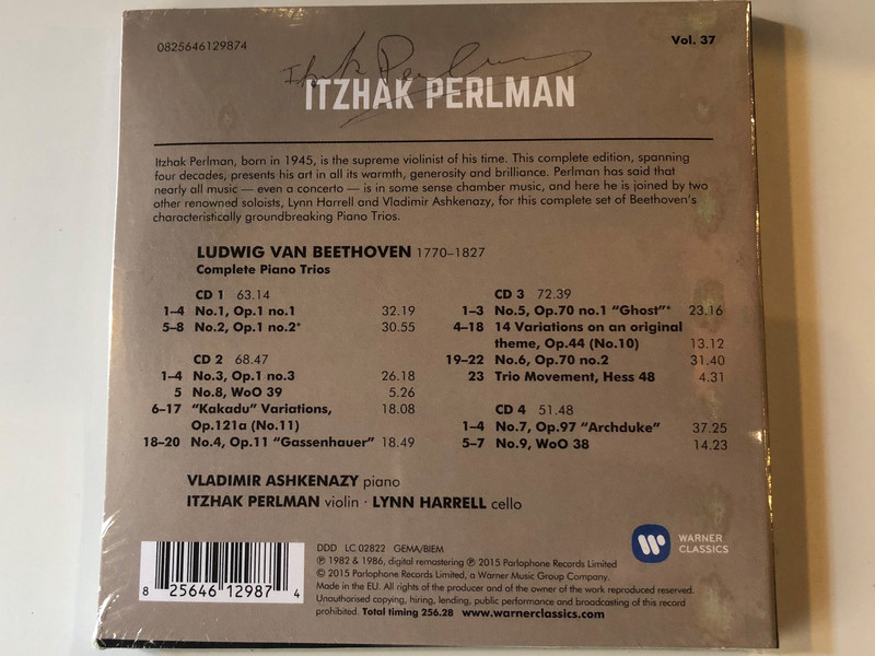 Beethoven - Klaviertrios (Vollstandig)/Piano Trios (Complete) / Vladimir Ashkenazy, Itzhak Perlman, Lynn Harrell / Warner Classics 4x Audio CD 2015 / 0825646129874