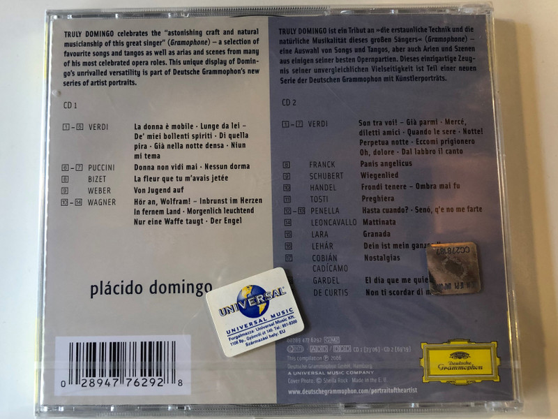 Truly Domingo / Portrait of the Artist / + specially priced 2-CD set / + includes new recording of ''Non ti scordar di me'' (De Curtis) - first release ever! / Deutsche Grammophon ‎2x Audio CD 2006 / 00289 477 6292 GM2