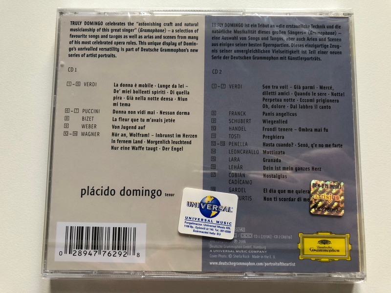 Truly Domingo / Portrait of the Artist / + specially priced 2-CD set / + includes new recording of ''Non ti scordar di me'' (De Curtis) - first release ever! / Deutsche Grammophon ‎2x Audio CD 2006 / 00289 477 6292 GM2