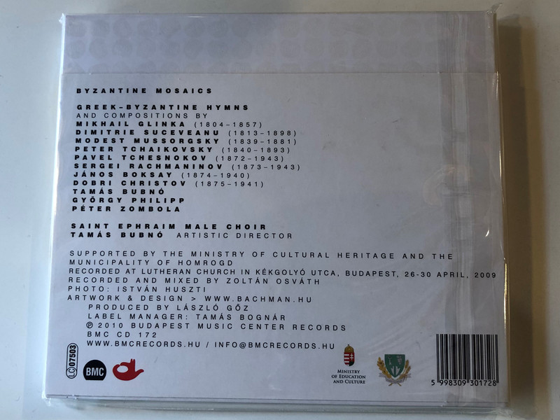 Byzantine Mosaics - Saint Ephraim Male Choir, Tamás Bubnó ‎/ Budapest Music Center Records ‎Audio CD 2010 / BMC CD 172