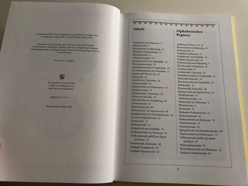 Das Strudelkochbuch / German language cookbook - the Strudel / Corvina Verlag 2003 / Hardcover (9631352773)