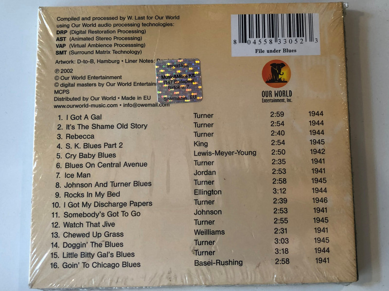 Big Joe Turner ‎– Blues On Central Avenue / Feat. Blues On Central Avenue, Cry Baby Blues, Watch That Jive, I Got A Gal, Rebecca, a.m.o. / Blues Reference Masters / Our World Entertainment, Inc. ‎Audio CD 2002 / 804558330523