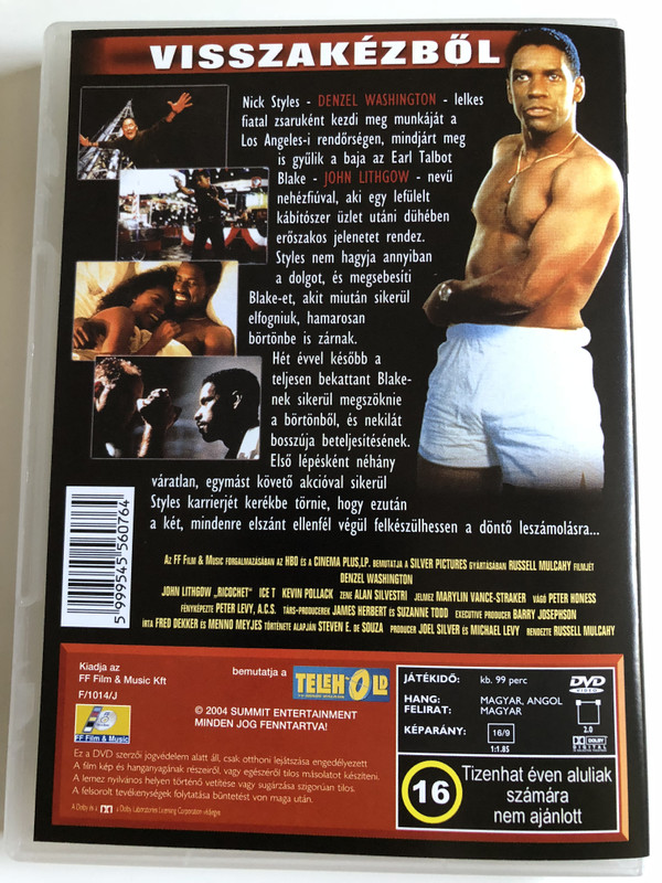 Ricochet DVD 1991 Visszakézből / Directed by Russel Mulcahy / Starring: Denzel Washington, John Lithgow, Ice-T, Kevin Pollak (5999545560764)