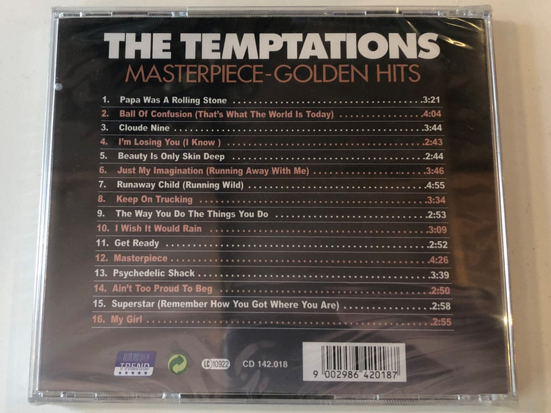The Temptations ‎– Masterpiece-Golden Hits / Papa Was A Rolling Stone, Get Ready, Cloude Nine, Superstar, Just My Imagination and many others / Eurotrend Audio CD / CD 142.018