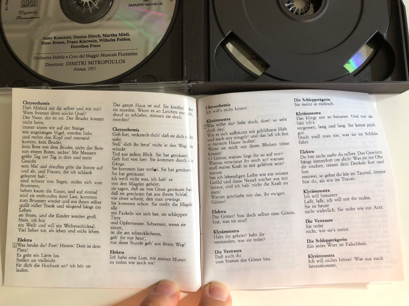 Richard Strauss ‎– Elektra / A. Konetzni, M. Modl, D. Ilitsch, H. Braun, F. Klarwein, W. Felden, D. Frass / Orchestra Stabile e Coro del Maggio Musicale Fiorentino, Dimitri Mitropoulos / Opera 2x Audio CD 1997 / CDTA.007